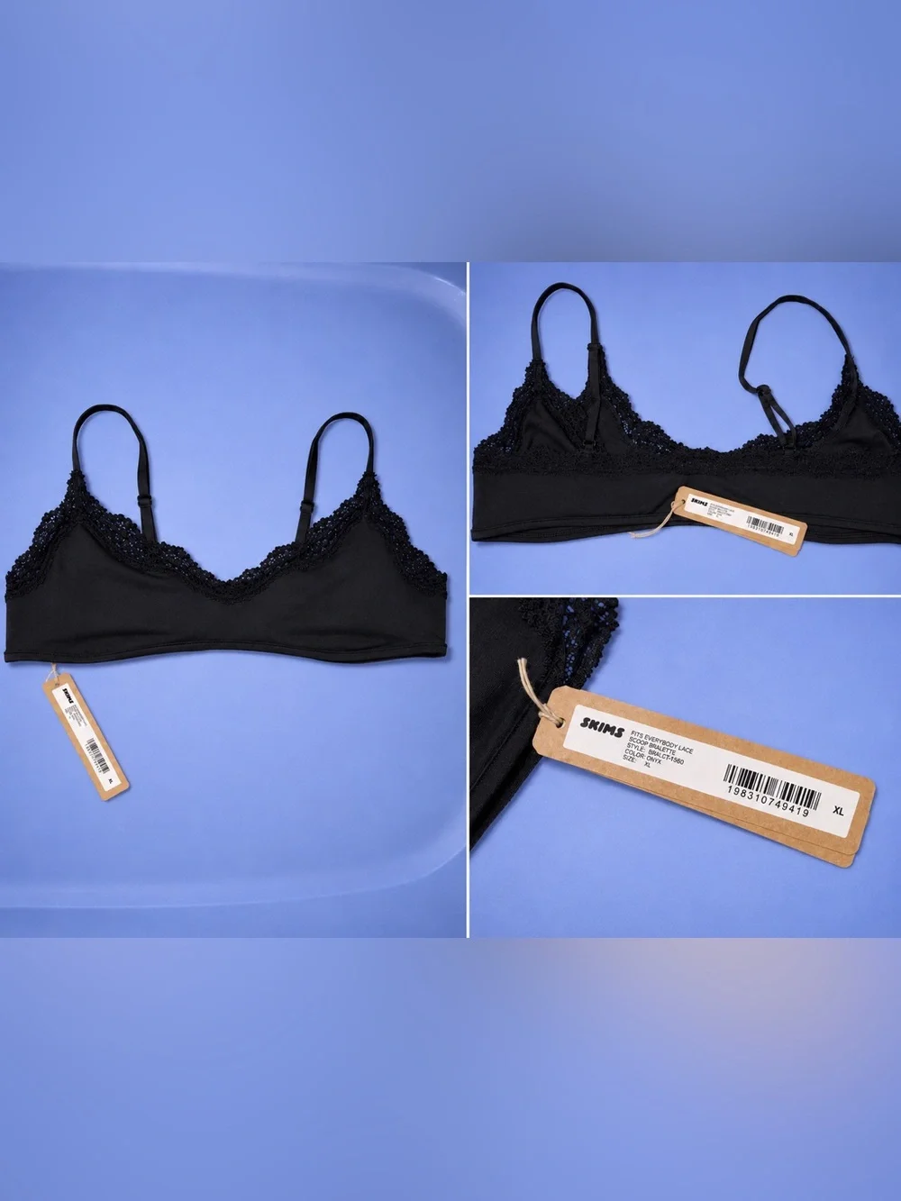 SKIMS Fits Everybody Lace Scoop Bralette NWT Onyx Black Size XL
